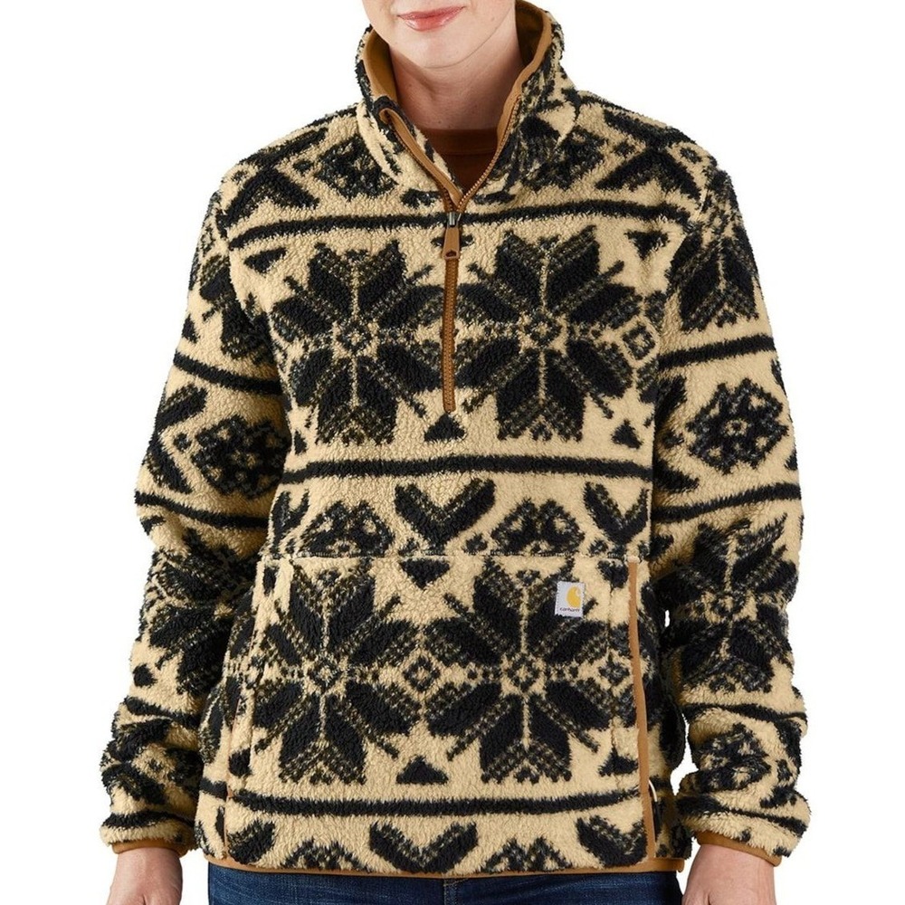Carhartt Fleece Pullover Zip Neck Women 3X OJ6470-W Black White Snowflake New